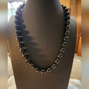 Vintage Trifari Black Bead Statement Necklace–Bold Oval Beads, Classic Elegance